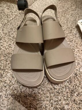 CROCS Taupe Two-Strap Slingback Sandals